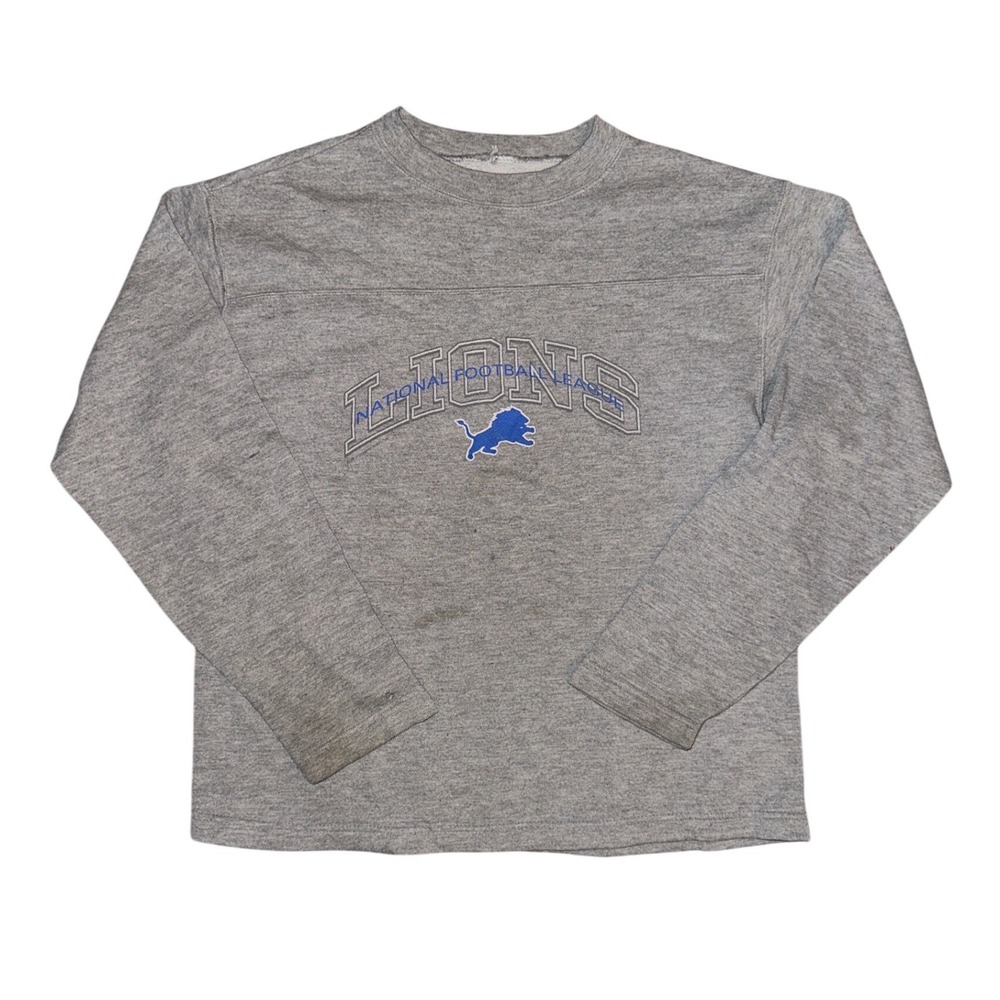 Vintage Detroit Lions NFL Crewneck Sweatshirt Heather Gray Distressed Mens L